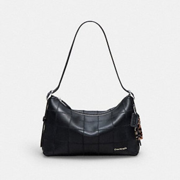 Chic Black Croc-Embossed Shoulder Bag - Picture 1 of 10